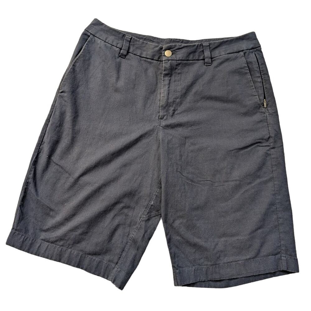 Lululemon Casual Flat Front Zip Pocket Shorts Size 32 Navy Blue Preppy Vacation